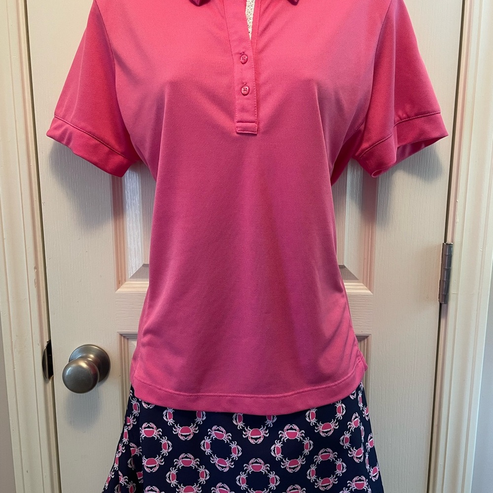 Pink Polo Shirt and Patterned Skirt Golf Set